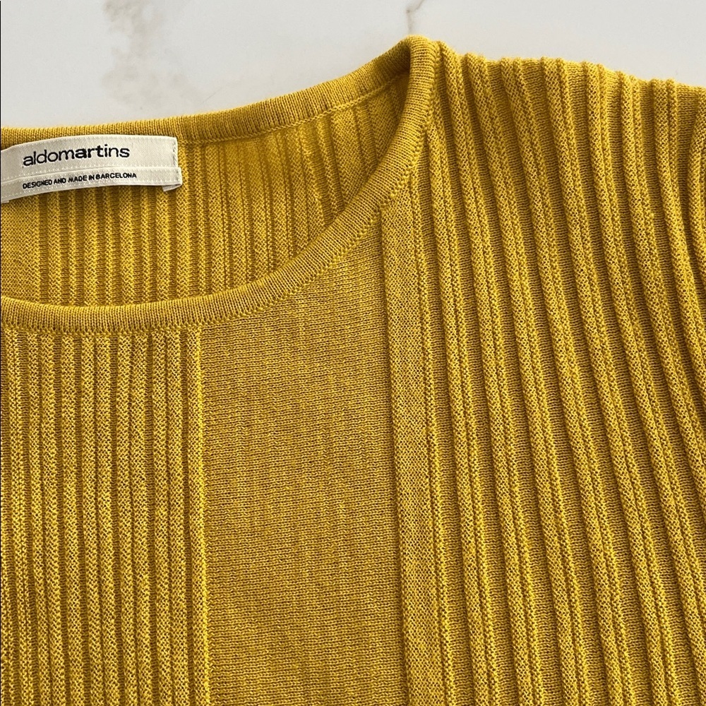 Aldo Martins Mustard Ribbed Wool Peplum Sweater - Picture 13 of 14